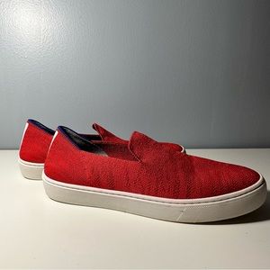 EUC Rothy’s Red Tiger slip on sneakers, sz 8.5 with white sole.